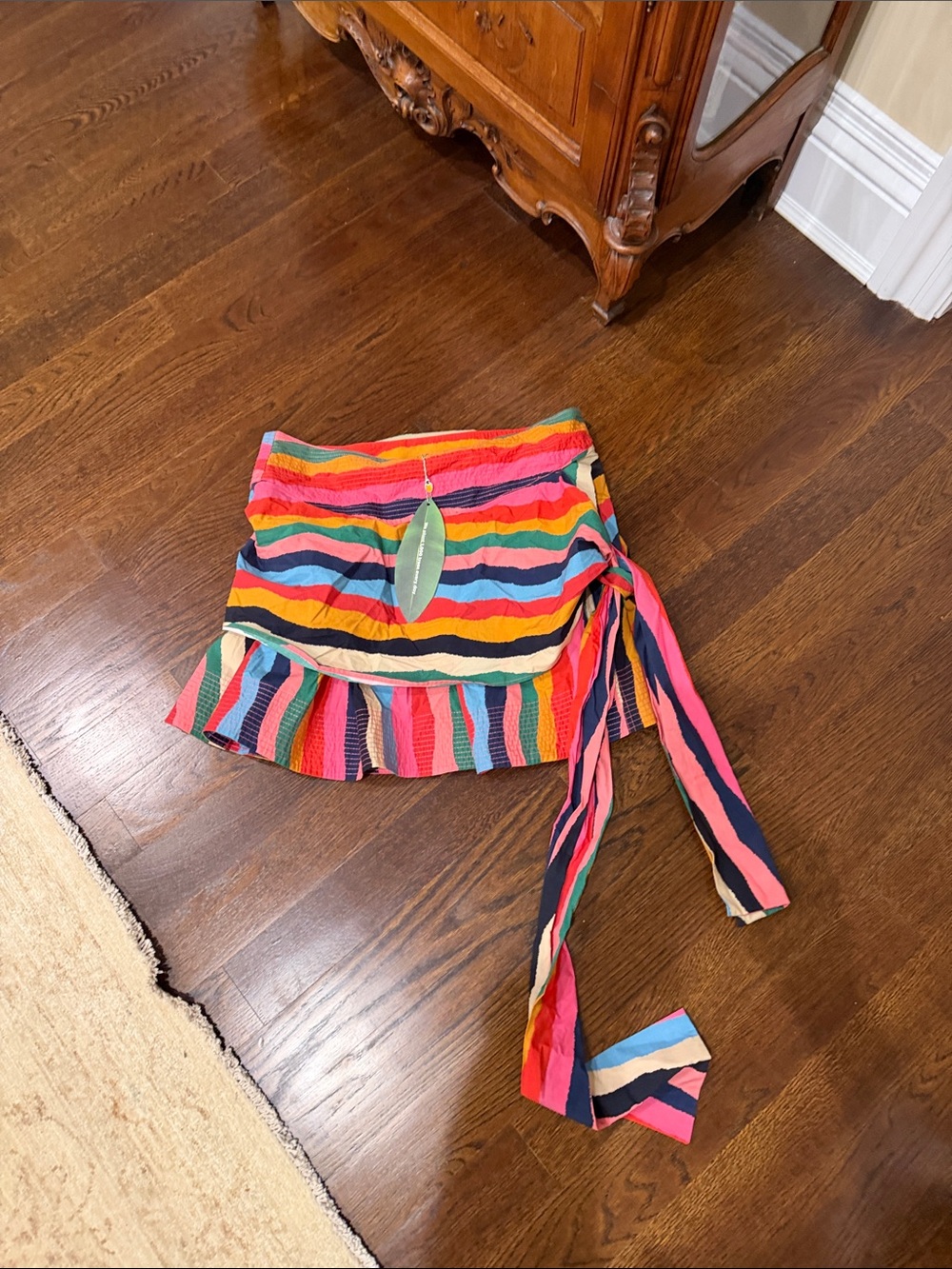 FARM Rio Multicolor Striped Tie-Waist Mini Skirt